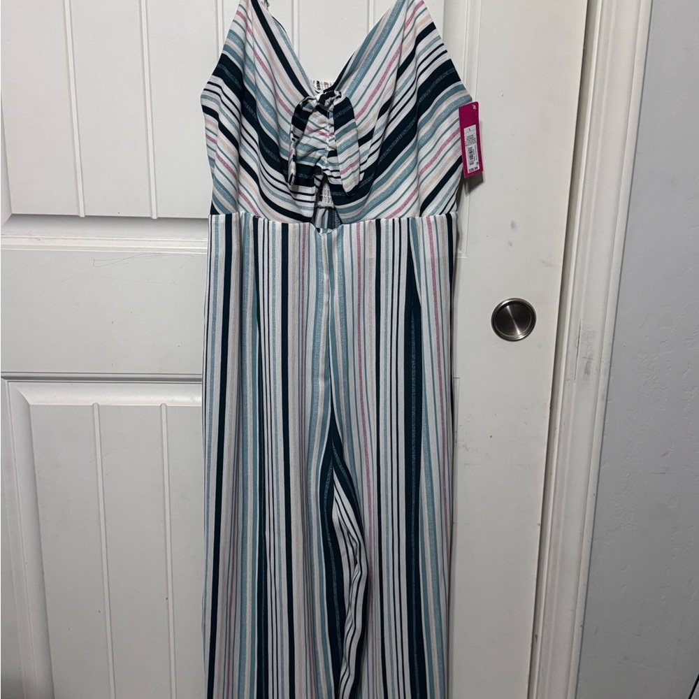 Target Striped Tie-Front Jumpsuit in Teal, Pink & White